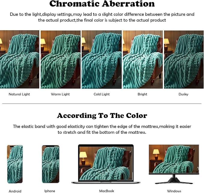 NEWCOSPLAY Faux Fur Twin Blanket Light Teal 3D Ribbed Plush Thick Warm Blanket for Couch Sofa Bed 850GSM (Light Teal Ribbed, Twin(60