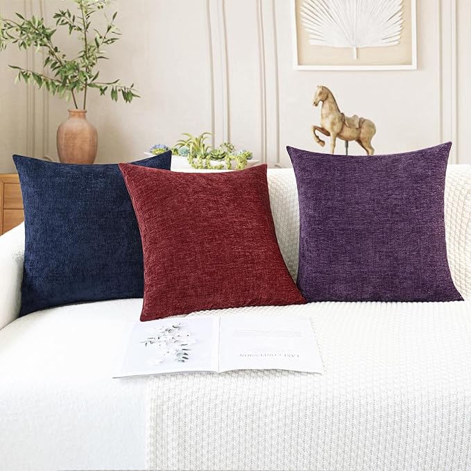 CaliTime Throw Pillow Covers Decorative 16 X 16 Inches Pack of 2 Cozy Chenille Cushion Cases for Couch Sofa Bed Living Room Home Navy Blue