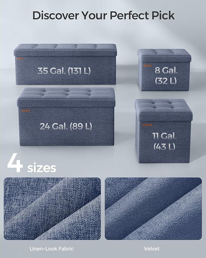 SONGMICS Mazie Collection - 30 Inches Folding Storage Ottoman Bench, Ottoman Foot Rest, End of Bed Bench, Storage Chest, Load 660 lb, for Living Room, Bedroom, Entryway, Misty Blue ULSF047Q01