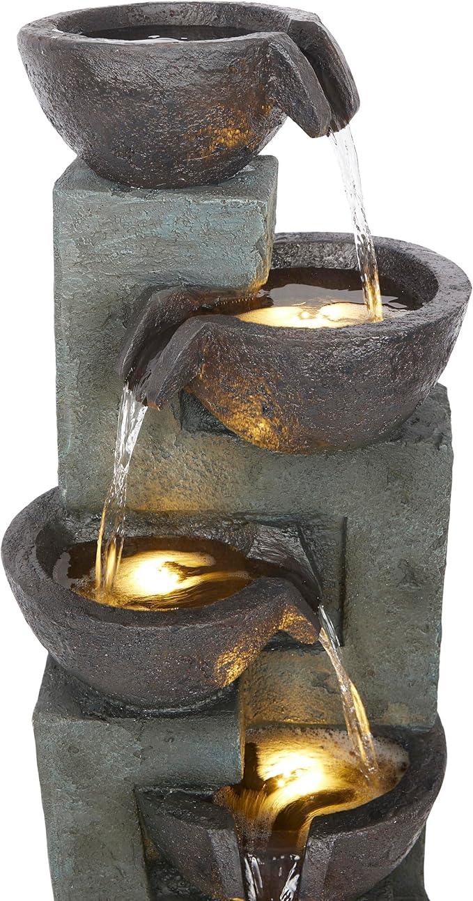 Alpine Corporation TZL390 Elegant Outdoor 5 Tier Bowls Waterfall Fountain with LED Lights for Garden, Patio, Yard, and Outdoor Spaces, Relaxing Cascading Fountain, 39