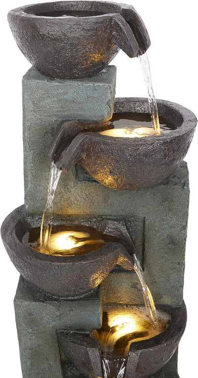 Alpine Corporation TZL390 Elegant Outdoor 5 Tier Bowls Waterfall Fountain with LED Lights for Garden, Patio, Yard, and Outdoor Spaces, Relaxing Cascading Fountain, 39