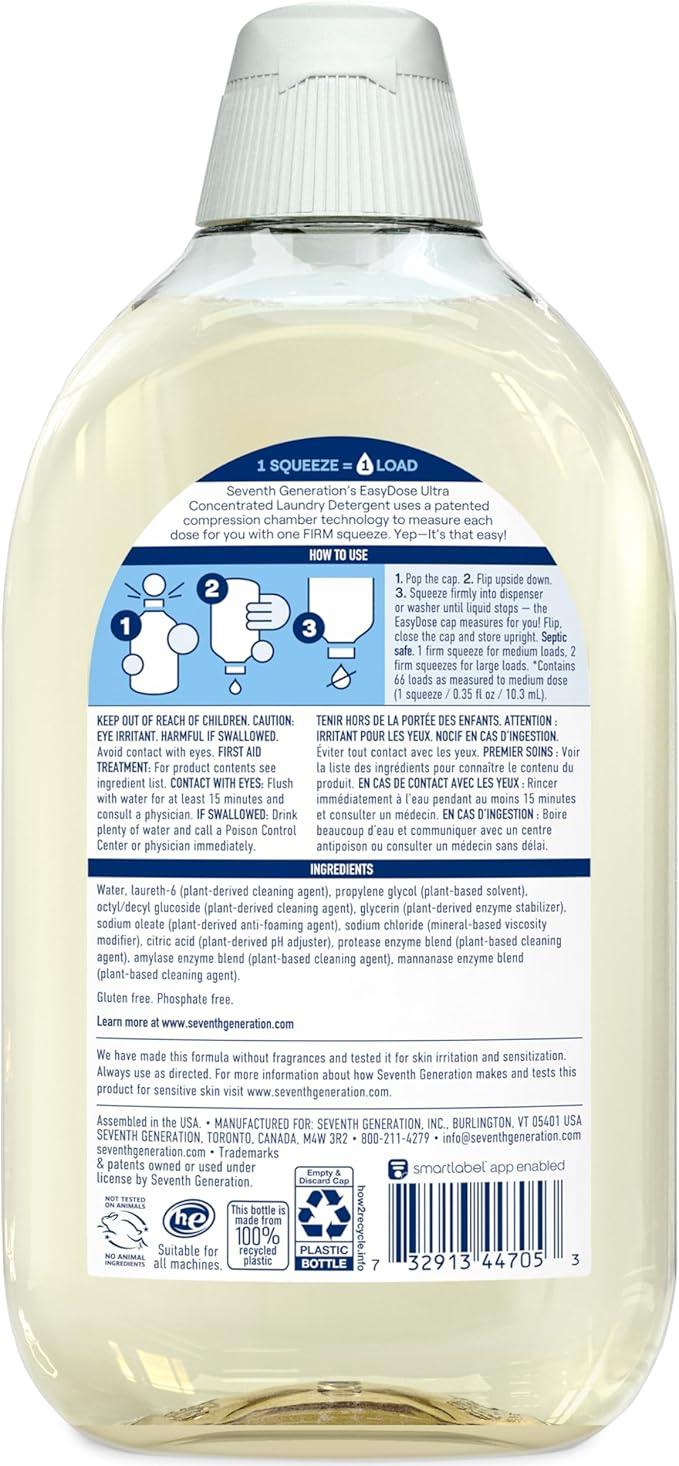 Seventh Generation EasyDose Laundry Detergent, Ultra Concentrated: 66 Loads, Free & Clear Designed for Sensitive Skin, 23.1 Fl Oz