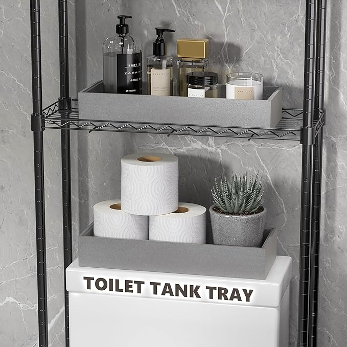 Kitchen Drawer Organizer Bins, Stackable Bamboo Drawer Organizer for Silverware, 2 Pcs Toilet Paper Basket Holder, Wood Bathroom Tray Countertop, Toilet Tank Tray Silver 15
