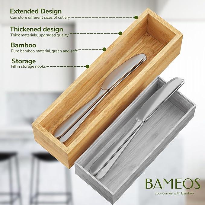 BAMEOS Kitchen Drawer Organizer,Small Silverware Drawer Organizer,Bamboo Utensil Organizer for Bathroom, Dressing Room, Office, Pantry (Natural, 11