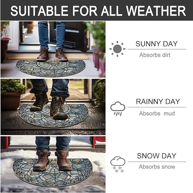 CHICHIC Entrance Door Mat Large 18 x 30 Inch Entry Way Doormat Front Door Rugs Outdoors Heavy Duty Welcome Mat Non Slip Rubber Back Low Profile for Garage, Patio, High Traffic Area, Blue