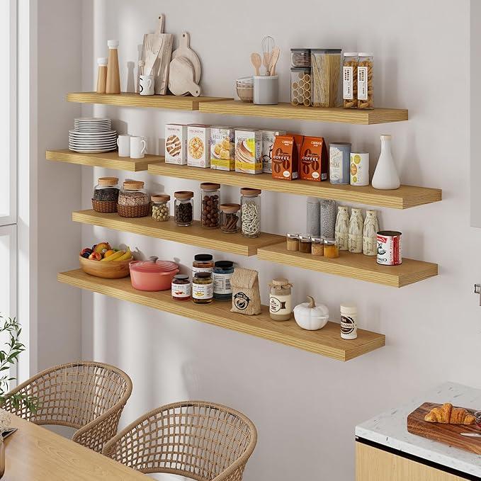 72 Inch Floating Shelves, 72 x 9 Rustic Wooden Fireplace Mantel, 9 Inch Floating Shelf for Wall, Farmhouse Wall Shelves for Home Storage & Display, Oak Color, Set of 1