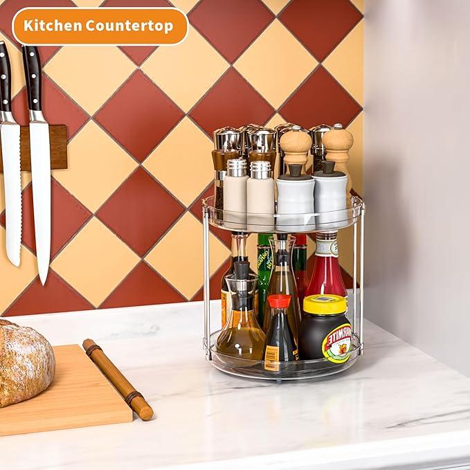 2 Tier Lazy Susan Turntable for Cabinet,Countertop,Pantry,9.5