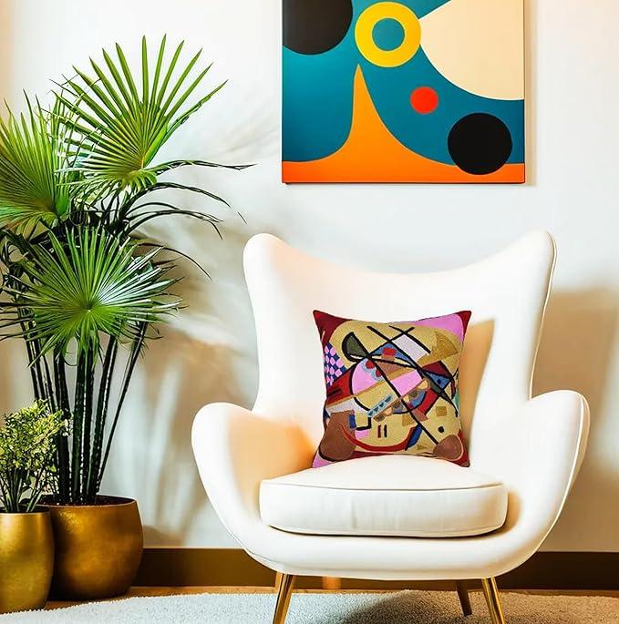 Kandinsky Modern Couch Pillow Cover - Yellow Gold | Abstract, Contemporary, Outdoor, Mid Century Chair Cushions | Handmade Wool Size 18x18