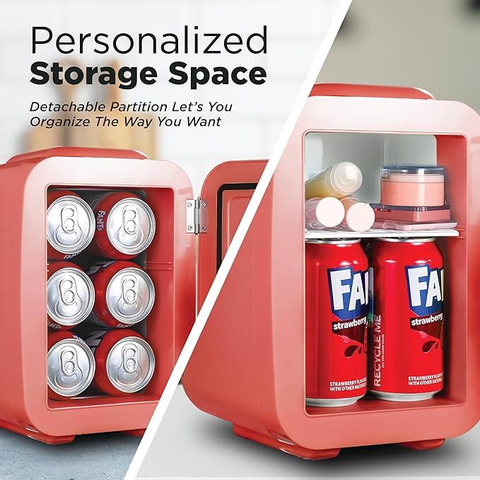 IBMF4BLS Fridge for Bedroom, Skincare, Portable Cooler & Warmer for Makeup, for Office & Home Refrigerator, Mini (4 L / 6-Can), Blush Red