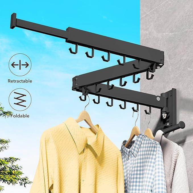 Wall Mounted Clothes Hanger,Clothes Drying Rack,Laundry Drying Rack,Drying Rack Clothing,Laundry Hanger Rack,Retractable Dryer Racks,Collapsible, Aluminum,can be Fold Upward & Left & Right