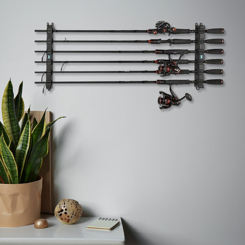 1pc 6-hole fishing rod wall mount, vertical/horizontal display frame