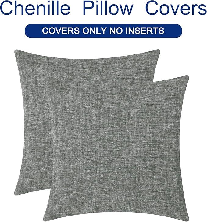 CaliTime Throw Pillow Covers Decorative 20 X 20 Inches Pack of 2 Cozy Chenille Cushion Cases for Couch Sofa Bed Living Room Home Medium Grey