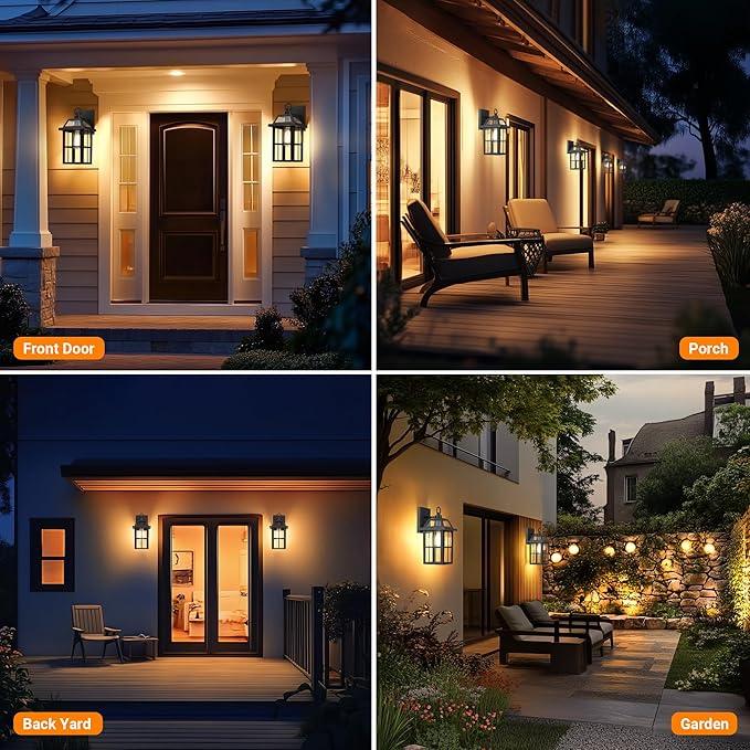 WIHTU Outdoor Wall Lantern, Waterproof Wall Sconce Light Fixtures, Porch Lights with Glass Shade, Exterior Light Fixtures, Aluminum Mount Lanterns, Anti-Rust Front Door Mount Lighting, 2 Pack