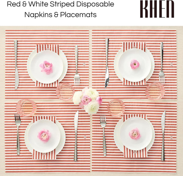Tonal Striped Disposable Napkin Set in Stripe Red, 50 Pieces