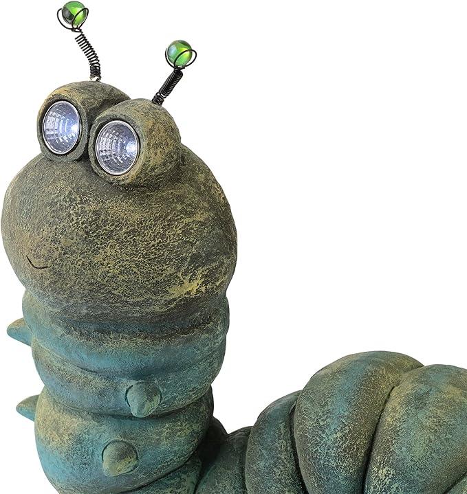 Alpine Corporation FCC121SLR Outdoor Solar Powered Garden Caterpillar Statue with LED Lights, LED Solar Garden Décor, 16