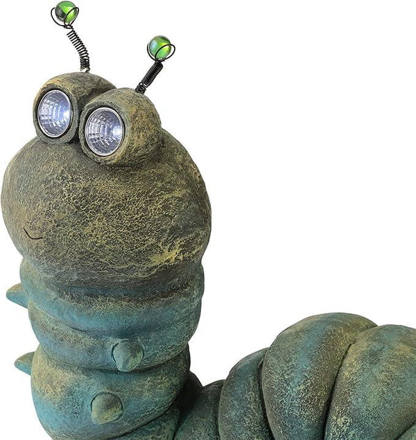 Alpine Corporation FCC121SLR Outdoor Solar Powered Garden Caterpillar Statue with LED Lights, LED Solar Garden Décor, 16