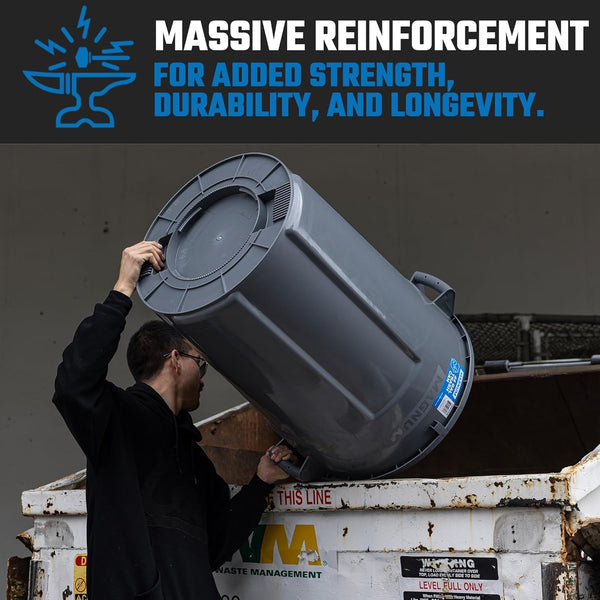 Magnum Gray 44 Gallon Trash Can, Construction Grade, Heavy Duty Plastic, Jobsite Ready for Handling and Holding Garbage CMTC-C000-44G04 (4 Pack)