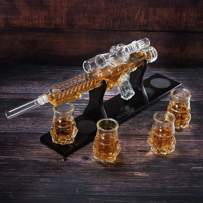 Blaster Force Gun Whiskey & Wine Decanter Set Glasses - Energized Particle Weaponry Elegant Decanter 24
