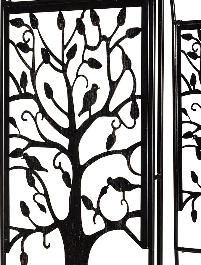 Evergreen Plow & Hearth Tree of Life Garden Arbor - 7 Feet Tall | Slim Metal Arch with Iron Trellis for Climbing Plants | Elegant Wedding Arbor | Outdoor Patio & Garden Decor