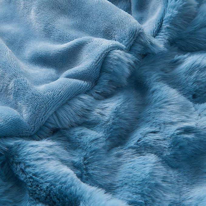 Lotus Karen Faux Fur Throw Blanket Sky Blue - Big Bubble Rabbit Fluff Blanket for Couch Bed Sofa,Softest Fluffy Fuzzy Cozy Blanket,Thick Furry Plush Shaggy Warm Blankets for Women,90x90 Inches