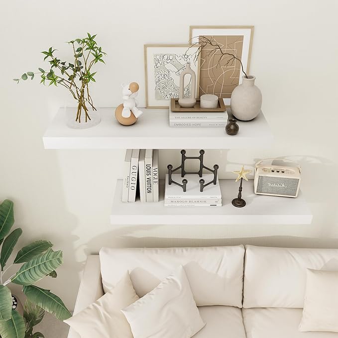 White Floating Shelves 36 Inch Long, 12 Inch Deep Floating Shelves for Wall, 36 x 12 Shelves for Wall Storage & Display, 2