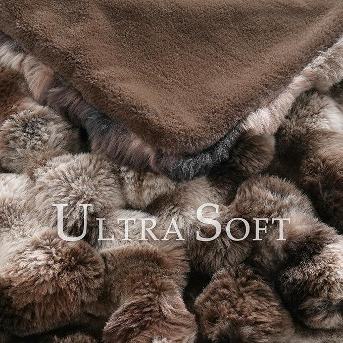BENVWE Fluffy Faux Fur Throw Blanket for Couch, Soft Plush Thick Cozy Fuzzy Luxury Minky Bubble Blanket for Home Living Room Decor Gift for Women, Tie-dye Coffee, 50