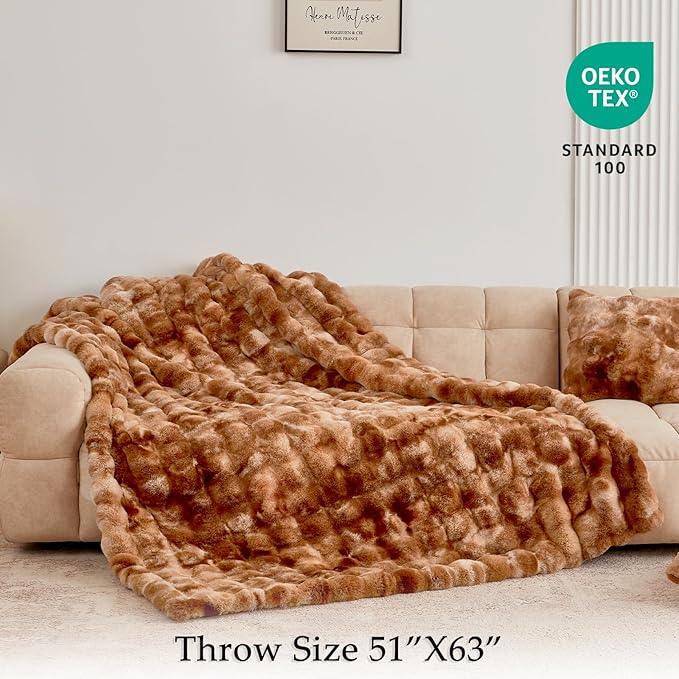 BENVWE Faux Fur Throw Blanket for Couch - Fluffy Soft Thick Bubble Blanket for Living Room Home Decor - Fathers Day Birthday Gifts for Women Men, Tie-dye Caramel, 50
