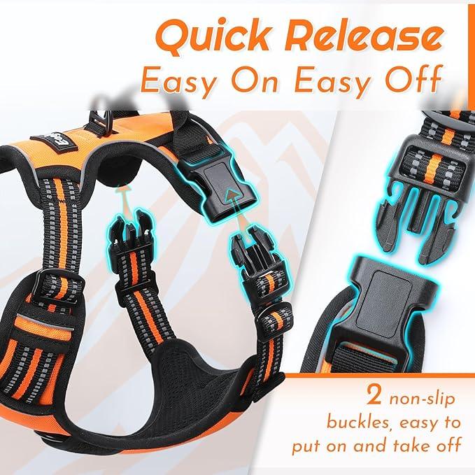 Eagloo Dog Harness for Large Dogs, No Pull Service Vest with Reflective Strips and Control Handle, Adjustable and Comfortable for Walking, No Choke Pet Harness with 2 Metal Rings, Orange, L