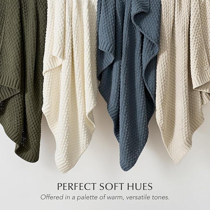 Chunky Chenille Knit Throw Blanket for Couch, Soft Luxurious Moss Stitch Blankets for Bed, Cozy Decorative Farmhouse Knitted Throws for Sofa, Olive Green, 60