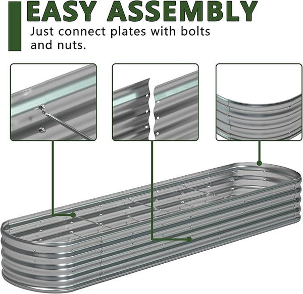 12x2x1.3 Oval Galvanized Raised Garden Bed,Outdoor Planter Box Metal Patio Kit Planting Bed for Vegetables Flowers and Succulents