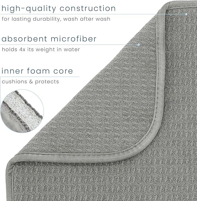 S&T INC. Dish Drying Mat, 16” x 18”, Absorbent Microfiber Kitchen Counter Mat, Dish Drying Pad for Dishes, Utensils, Pots and Pans, Large, Grey