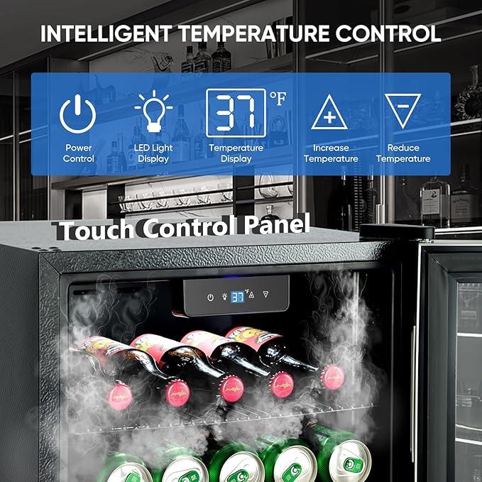 120 Can Beverage Refrigerator – Mini Fridge with Glass Door for Soda Beer or Wine, Beverage Cooler for Bedroom, Office, Bar with Adjustable Shelves & Digital Temperature Display, Silver