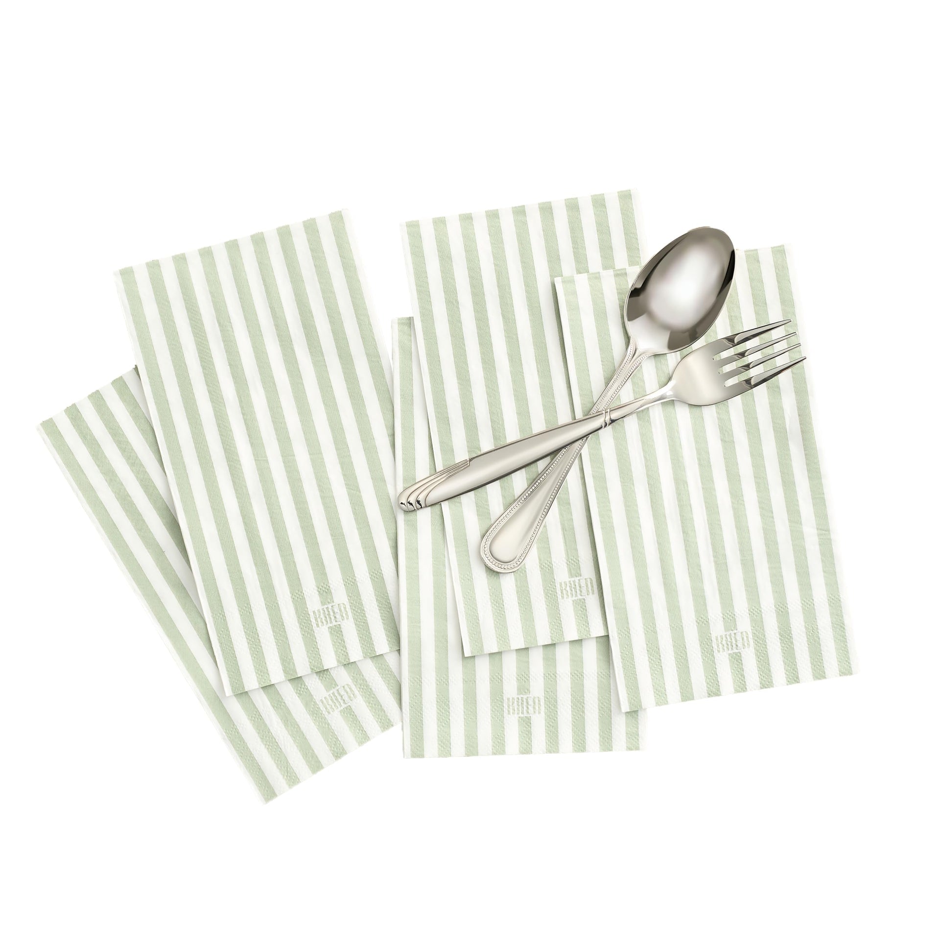 Tonal Striped Disposable Napkin Set in Green, 50 Pieces