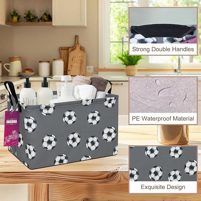 Rectangular Storage Basket Fabric Organizer Bin for Toys,Books,Clothes,Gifts,Pets-Perfect for Home,Office,Nursery,Dorm,Shelf(Rec-grey football )