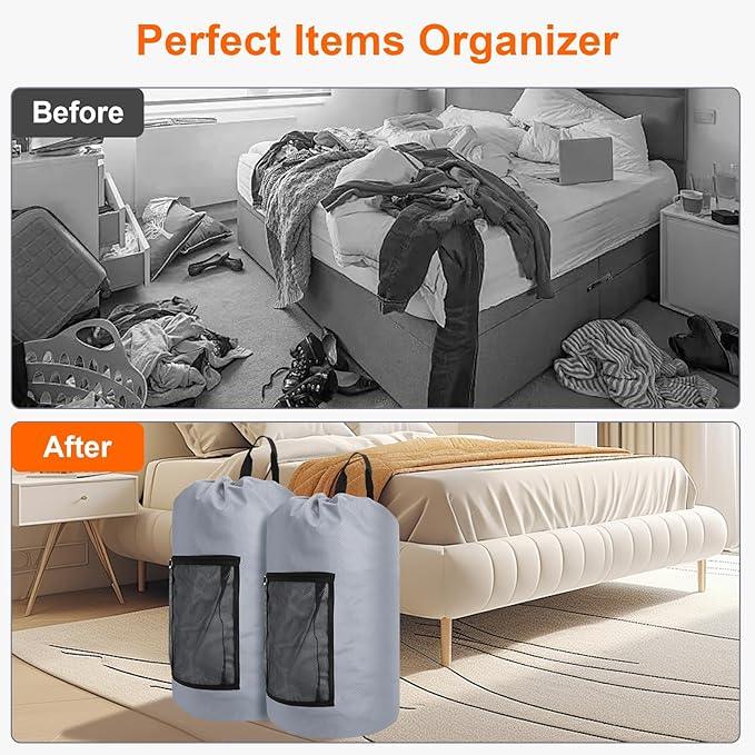 Laundry Bag Backpack Durable Laundry Bag with Shoulder Straps and Mesh Pockets Portable Laundry Dirty Clothes Hamper Bag for College Dorm (Gray)