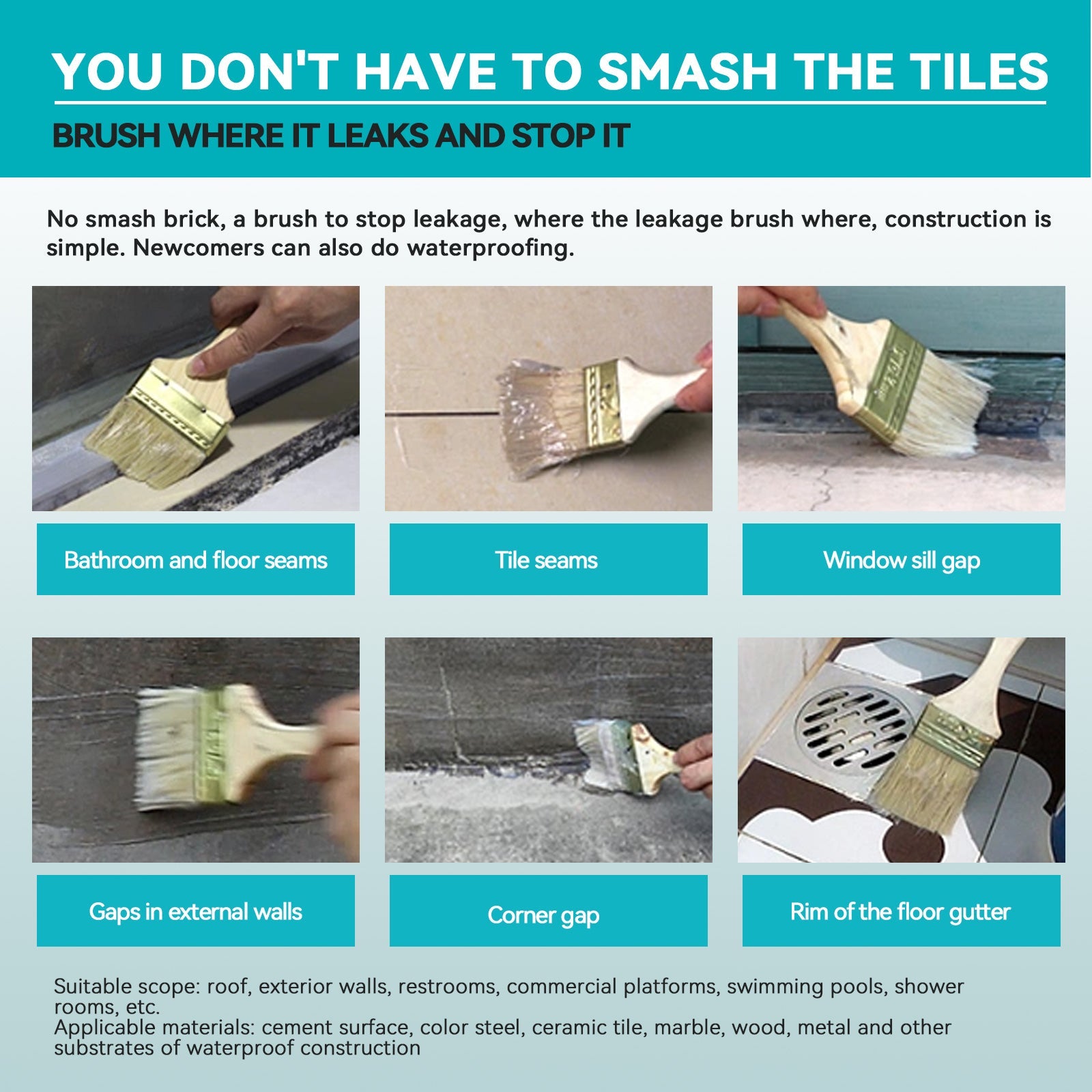 Transparent Waterproof Adhesive, Toilet Kitchen Exterior Wall Roof Leakproof Repair Leak-Free Brick Waterproof Coating