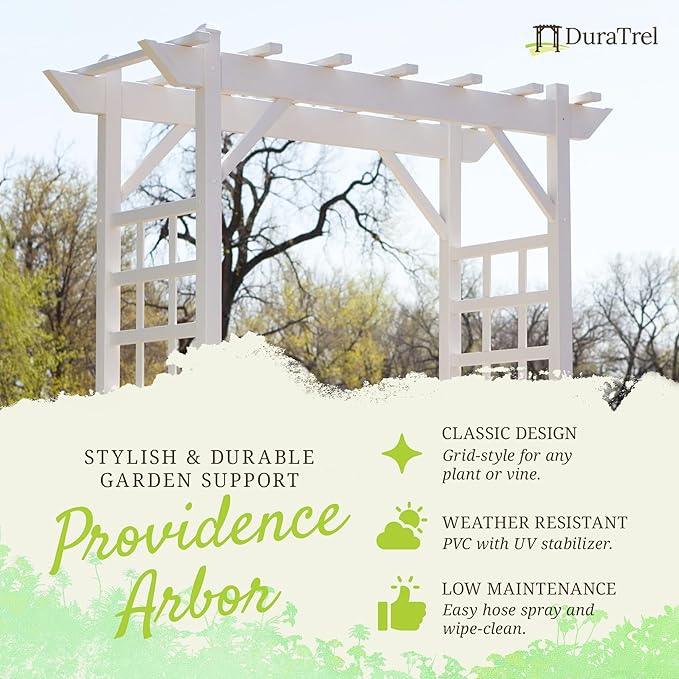 Dura-Trel PVC Garden Arbor, Arch Support for Climbing Plants, Providence, White, 64