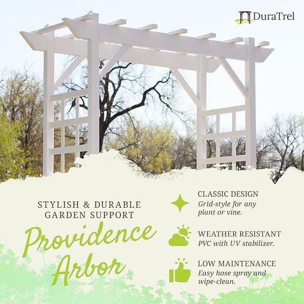 Dura-Trel PVC Garden Arbor, Arch Support for Climbing Plants, Providence, White, 64