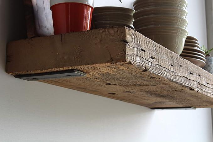 Urban Legacy Reclaimed Barn Beam Deep Shelves | Deep Shelves with Brackets Included, Set of 2 | (Natural Low Profile Bracket, 24