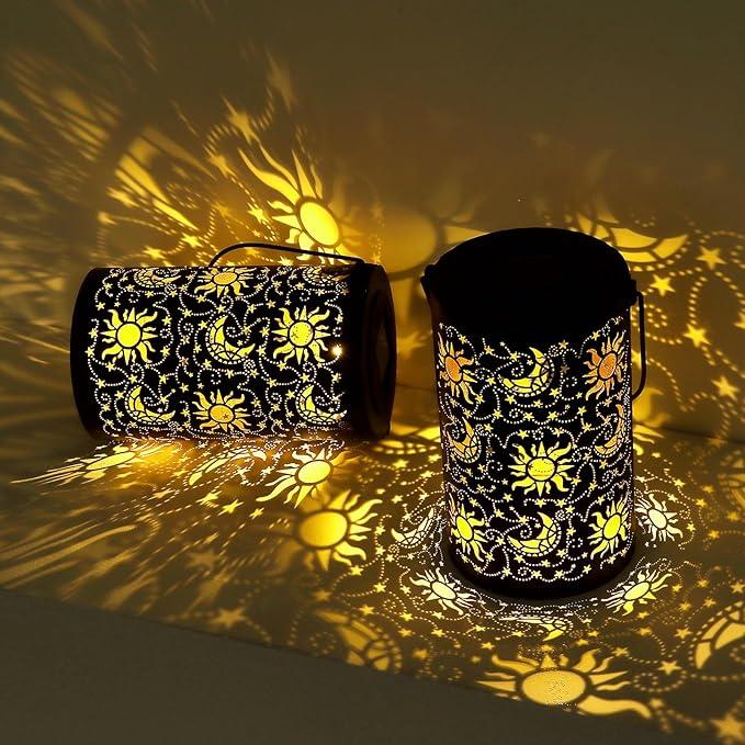 Solar Lanterns Outdoor Hanging Waterproof Metal Sun Moon Star Pattern Lanterns for Garden Patio Yard Lawn Front Porch Decor as Birthday Gifts for Mom Grandma Women