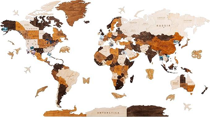 HYPERI Multilayered 3D Wooden World Map Wall Decor, Wood Art Wall Decor, Mapa Mundi Para Pared, World Maps and Push Pins, Valentine's Day Gifts For Dad, Mom, Boss, Husband, Wife (Large)