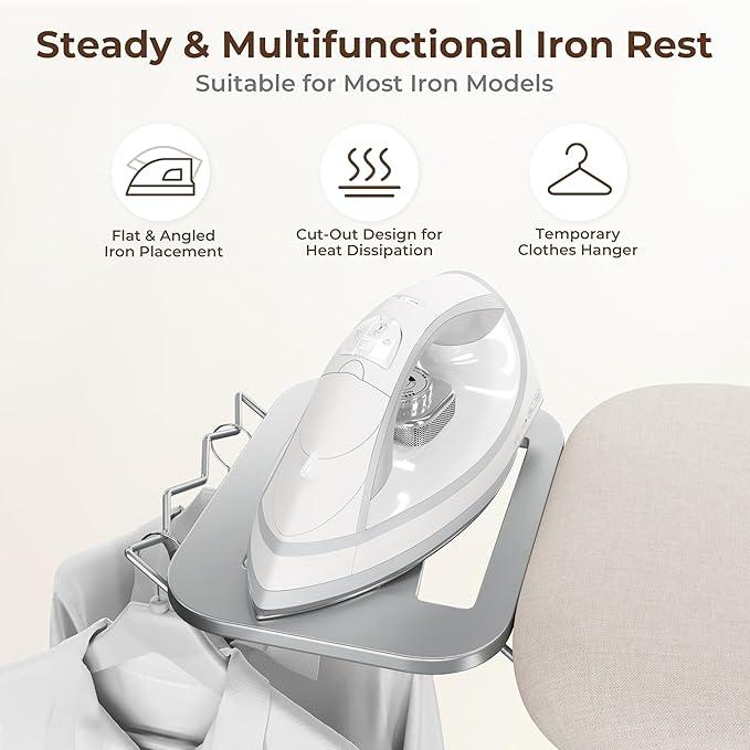 Yaheetech Foldable Ironing Board, Heavy Duty Iron Board with 9 Adjustable Heights, 4 Layer Cover and Safety Iron Rest, 52X14 Compact and Space Save Iron Board for Home Laundry Room Use, Beige