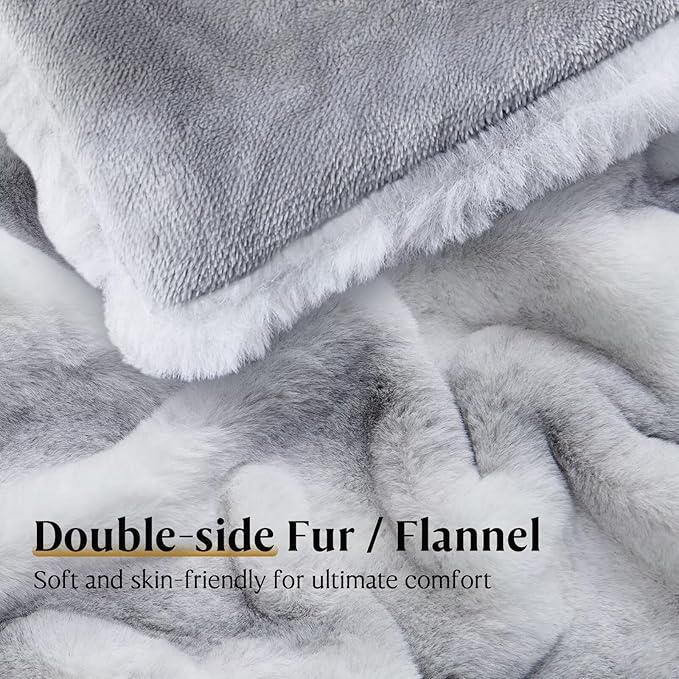 Luxury Faux Fur Blanket - Soft Warm Plush Blankets for Couch Sofa Bed, Fluffy Thick Throws for Bedroom, Office, Living Room, Decorative Reversible, Not Easy to shed - 70