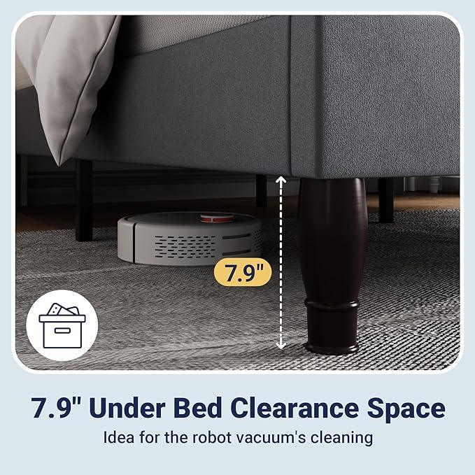 Allewie Queen Size Bed Frame with Adjustable Velvet Tiara Headboard, Upholstered Diamond Button Tufted Platform Bed, Wood Slats Support, No Box Spring Needed, Light Grey