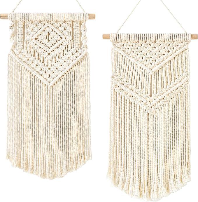 Dahey 2 Pcs Macrame Wall Hanging Small Woven Tapestry Wall Art Decor - Beautiful for Boho Home Dorm College Classroom Decor, Apartment, Nursery, Party Decorations, 16.5