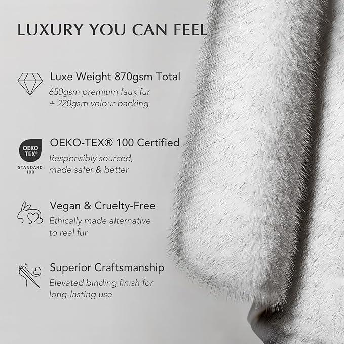 Luxury Faux Fur Throw Blanket, Soft Fluffy Faux Mink Blankets for Bed, Couch, Sofa, Thick Cozy Plush Warm Fur Throws with Reversible Velvet, Frosted White Wolf, 60