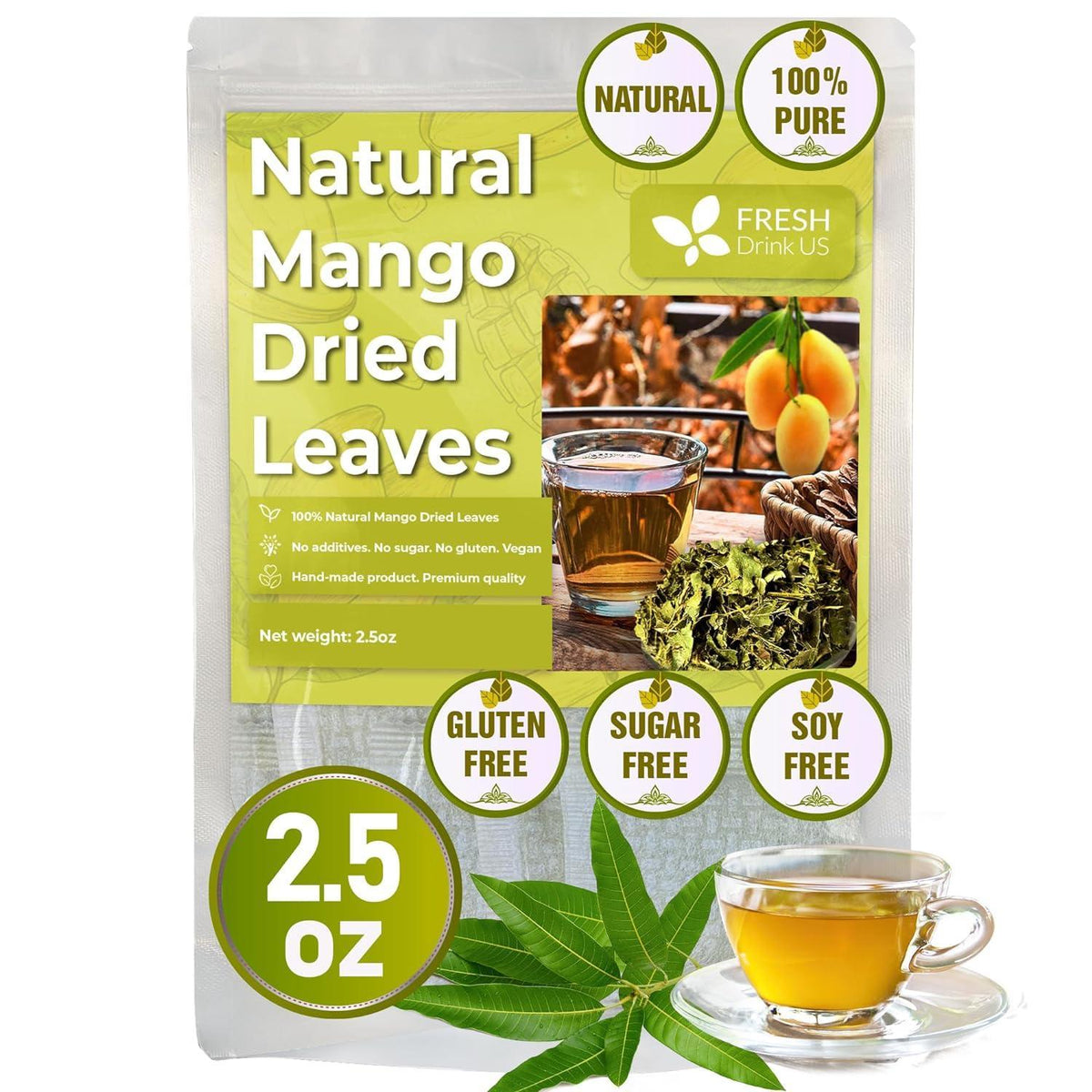 Mango Leaf, Whole Dried Leaves, Tea Bags, Powder, 100% Natural & Pure from Mango Leaves. Mango Dried Leaves. Loose Leaf Mango Herbal Tea. Mango Leaf Tea. No Sugar, No Caffeine, No Gluten, Vegan.