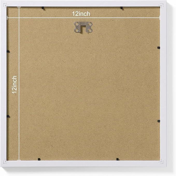 Vittanly 12x12 Picture Frames Set of 9, Shatter Resistant Plexiglass, Display 8x8 Pictures with Mat or 12x12 without Mat, Photo Frames for Wall Mount, Engineered Wood, White