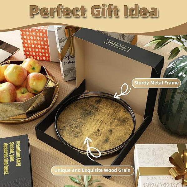 Lazy Susan Turntable Organizer for Table Top, 10’’ Round Wooden Lazy Susan for Cabinet Kitchen Countertop Pantry Dining Coffee Table for Condiments Spices, Rustic Bathroom Vanity Tray for Soap Candle