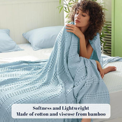 PHF Cooling Waffle Blanket Queen Size,Lightweight 60% Rayon Derived from Bamboo & 40% Cotton Breathable Blanket for Hot Sleepers, Soft and Luxury for Bed Couch and Sofa, 90